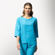 Toofan Linen Tab Detail Round Neck Top (2 Colors)