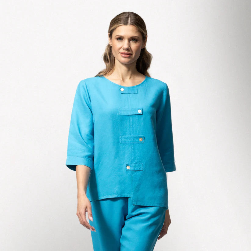 Toofan Linen Tab Detail Round Neck Top (2 Colors)