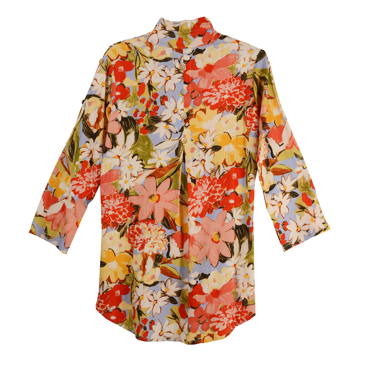 Toofan Bright Print Wire Collar Open Button 3/4 sleeve(LDP36-421)(Multi)