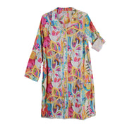 Toofan Fringe Trim Button Front Linen Blend Dress Leave Print (LP52-07)
