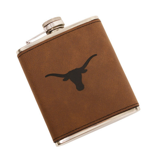 Texas Longhorn Faux Leather 7oz Flask (LTFLSK-BRN)