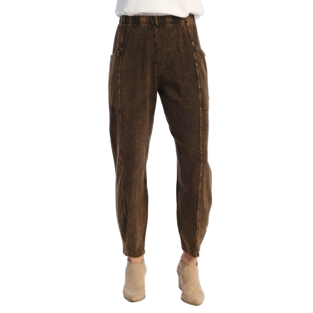 Jess & Jane Lantern Side Patch Pocket Front Seam Knit Pants (Multiple Colors) (M100)