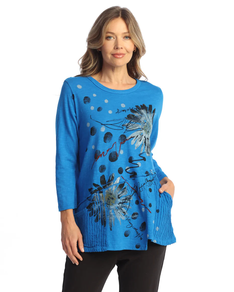 Jess & Jane Retro Wave Knit Contrast Pocket Tunic (Royal) (M101-2101)