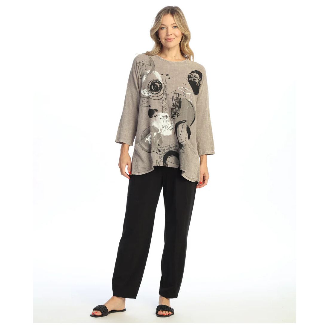 Jess & Jane Tempo Mineral Washed Gauze Patch Pocket Tunic (SLATE)