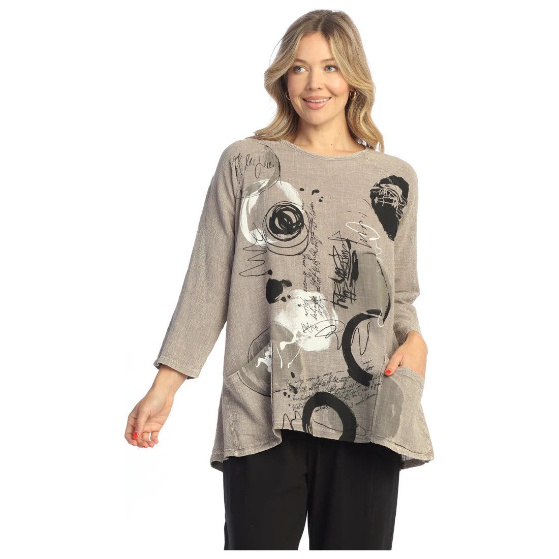 Jess & Jane Tempo Mineral Washed Gauze Patch Pocket Tunic (SLATE)