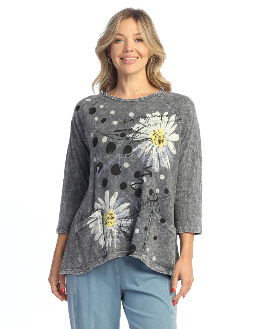 Jess & Jane Retro Daisy Patch Pocket Tunic (GRY)