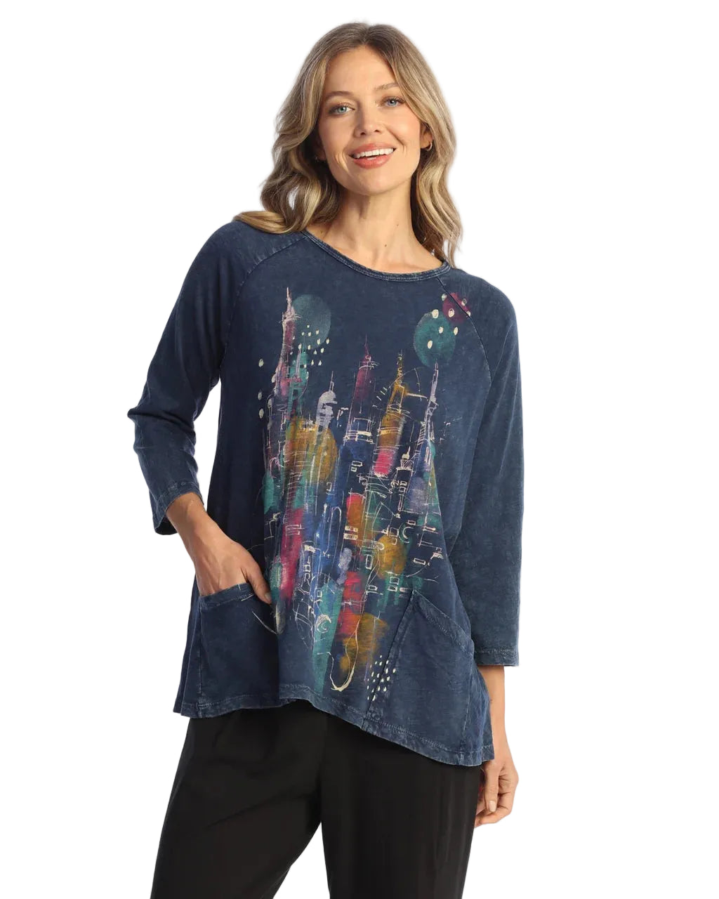 Jess & Jane Big Apple Cotton Slub Patch Pocket Tunic (M12-2156)