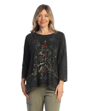 Jess & Jane Holly Jolly Mineral Wash Cotton Slub Patch Pockets Tunic (M12-2258)(Black)