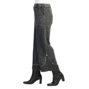 Jess & Jane Black Pleated Ribbed Hem Button Accent Pant (M125)