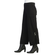 Jess & Jane Jet Black Pleated Ribbed Hem Button Accent Pant (M125)