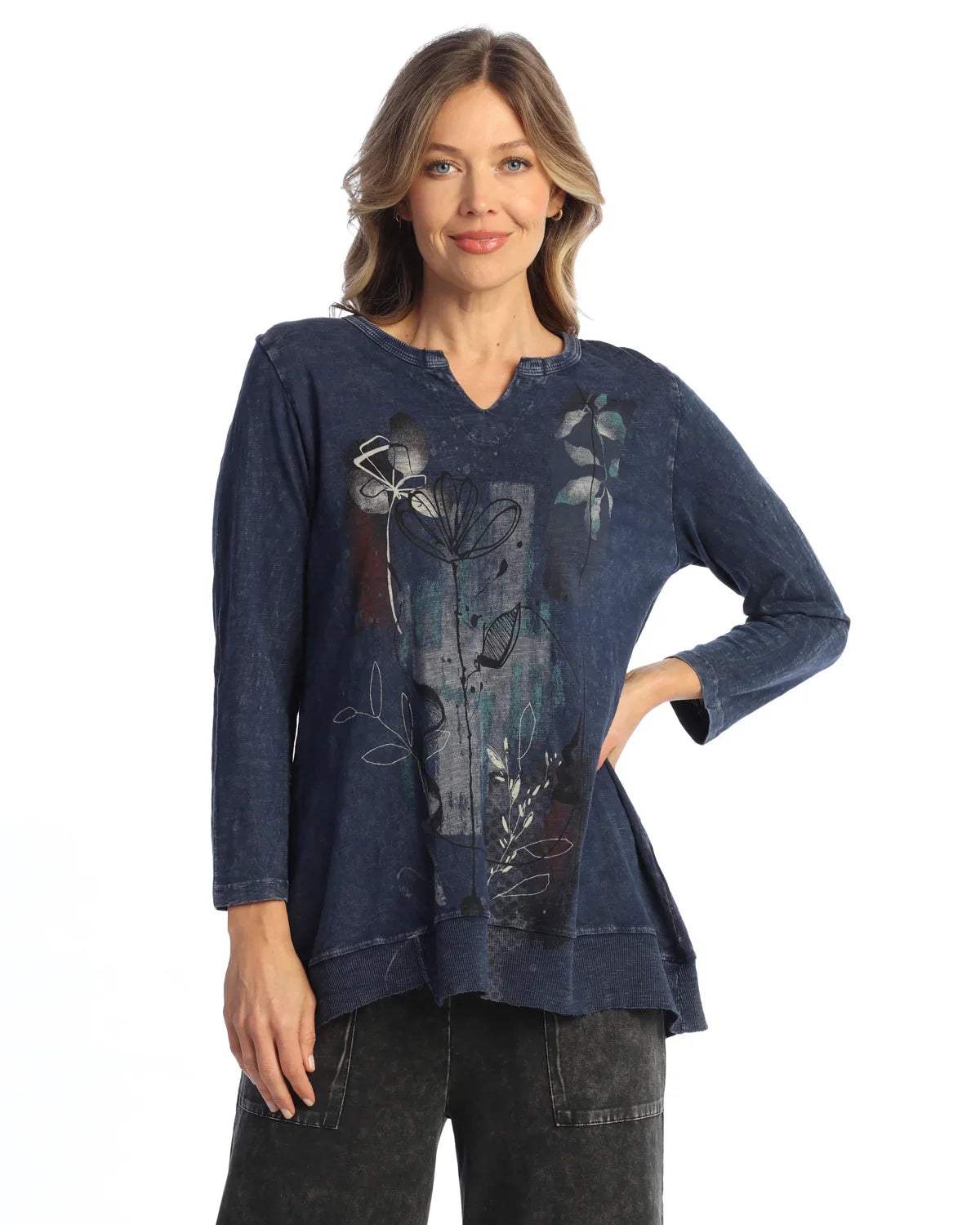 Jess & Jane Antiqua Mineral wash V-neck Tunic ( M133-2163)