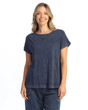 Jess & Jane Solid Short Sleeve Cotton Slub Tee  (M137)