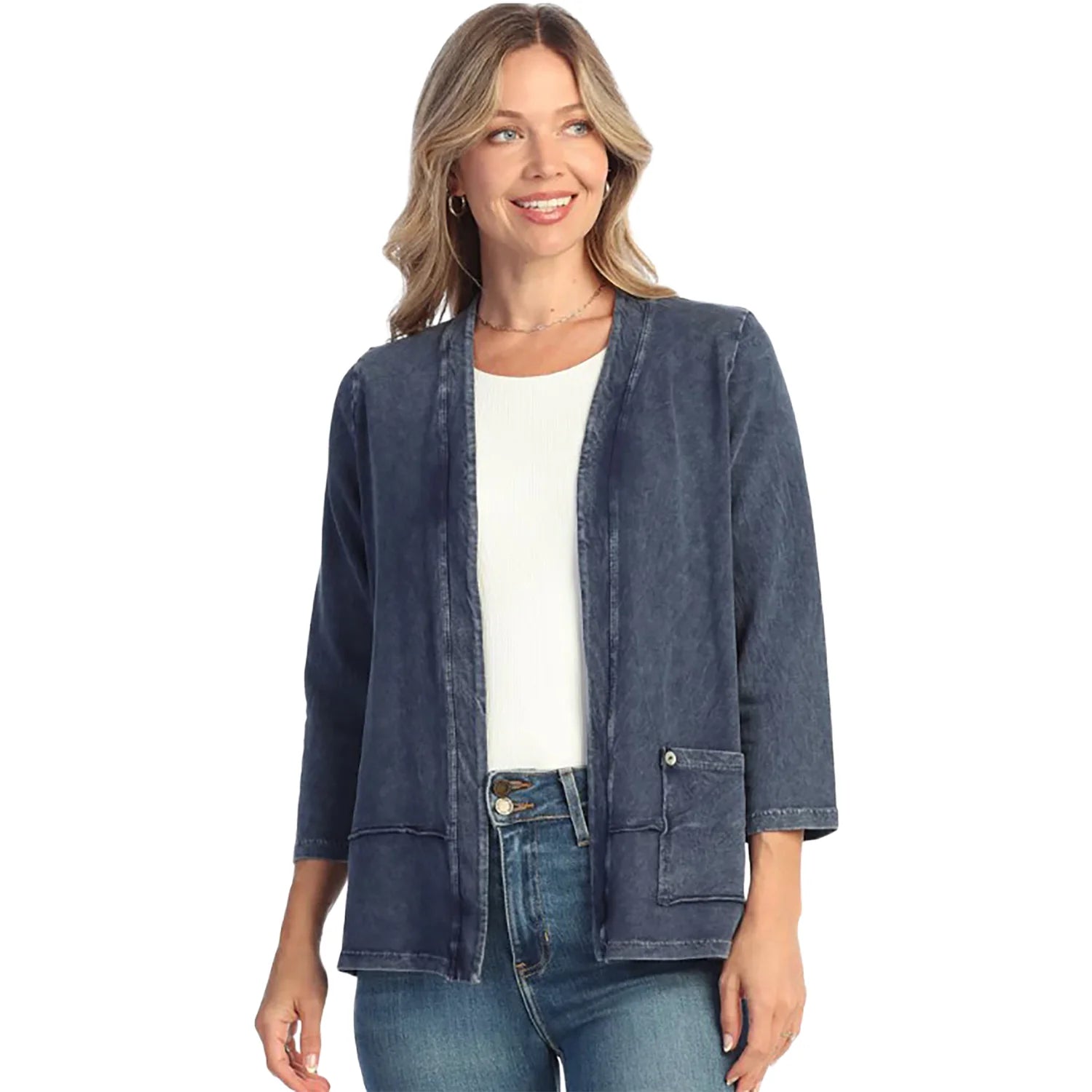 Jess & Jane French Terry Spandex Cardigan With Pockets (M142)( Two Colors )
