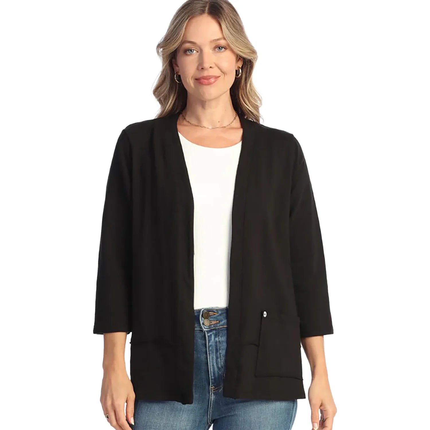 Jess & Jane French Terry Spandex Cardigan With Pockets (M142)( Two Colors )