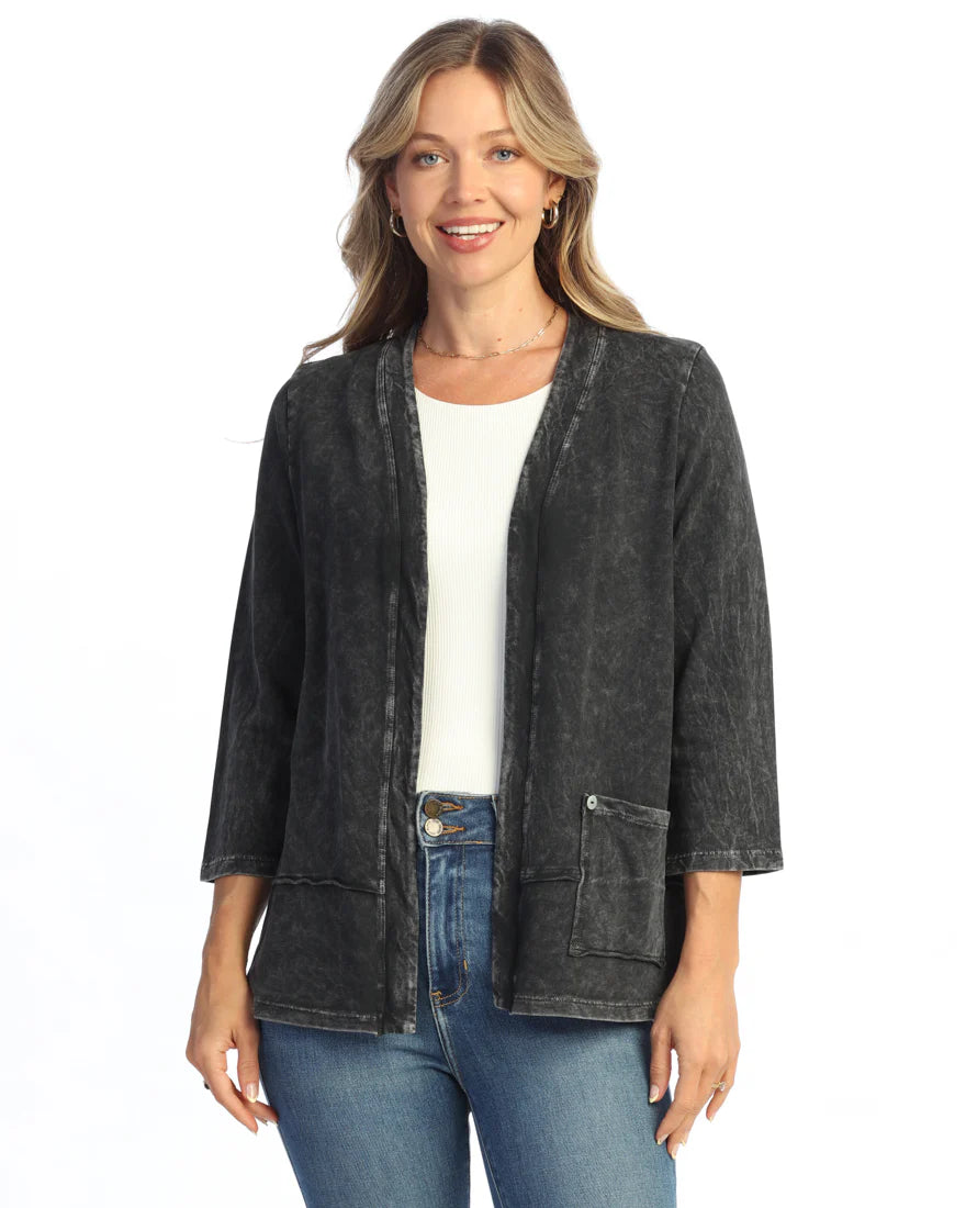 Jess & Jane French Terry Spandex Cardigan With Pockets (M142)( Four Colors )