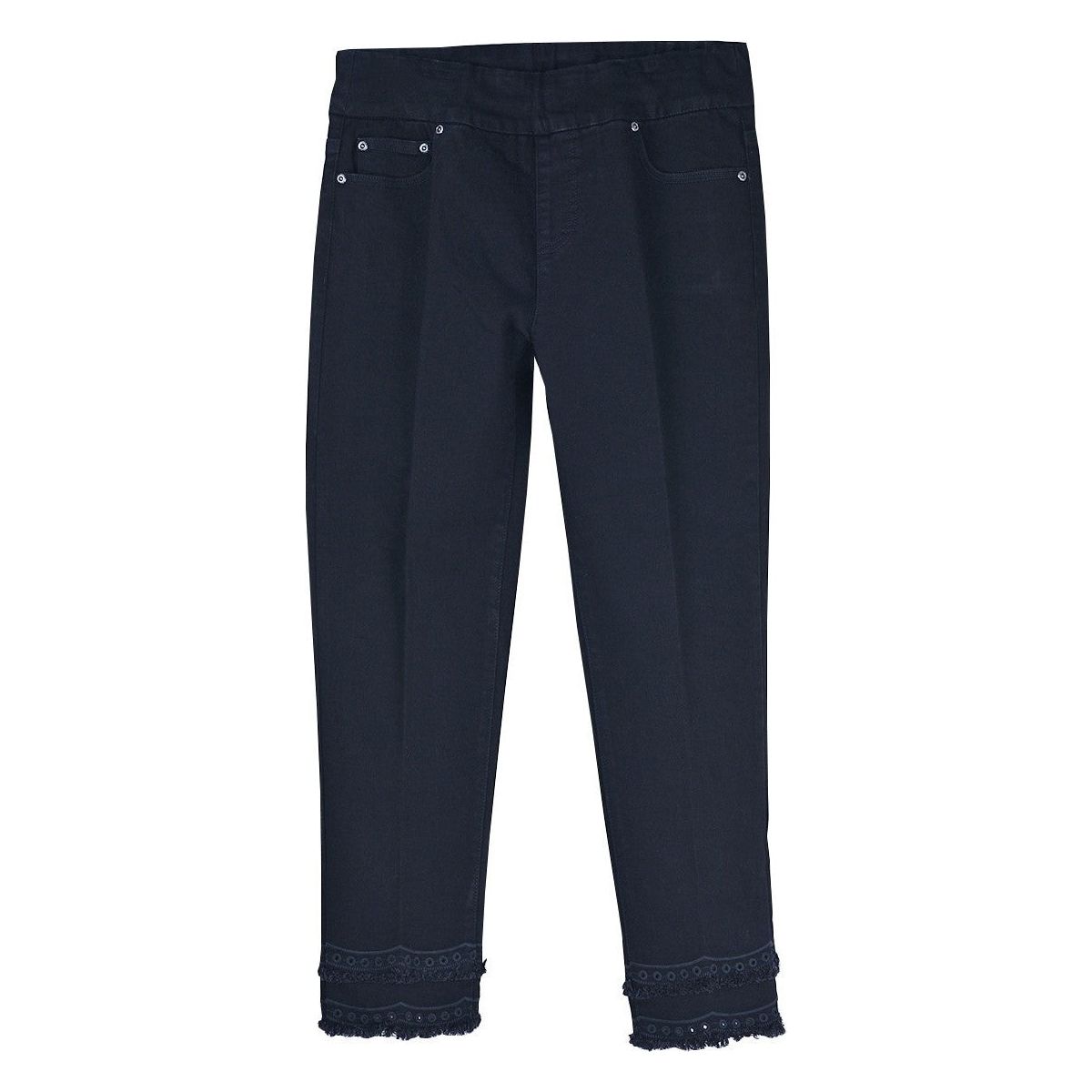 Slimsation Pull-On Wide Band Eyelet Fringe Hem Ankle Jeans (Multiple Colors)(M14705PM)