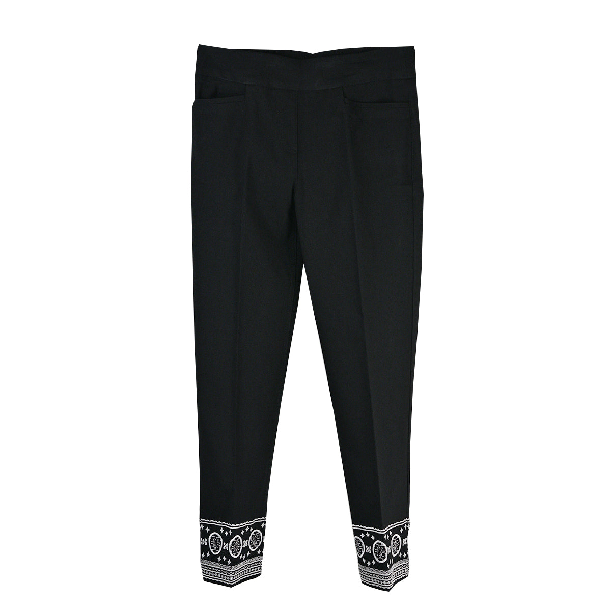 Slimsation Embroidered Hem Ankle Pant  (M14706PM)(Black with White )