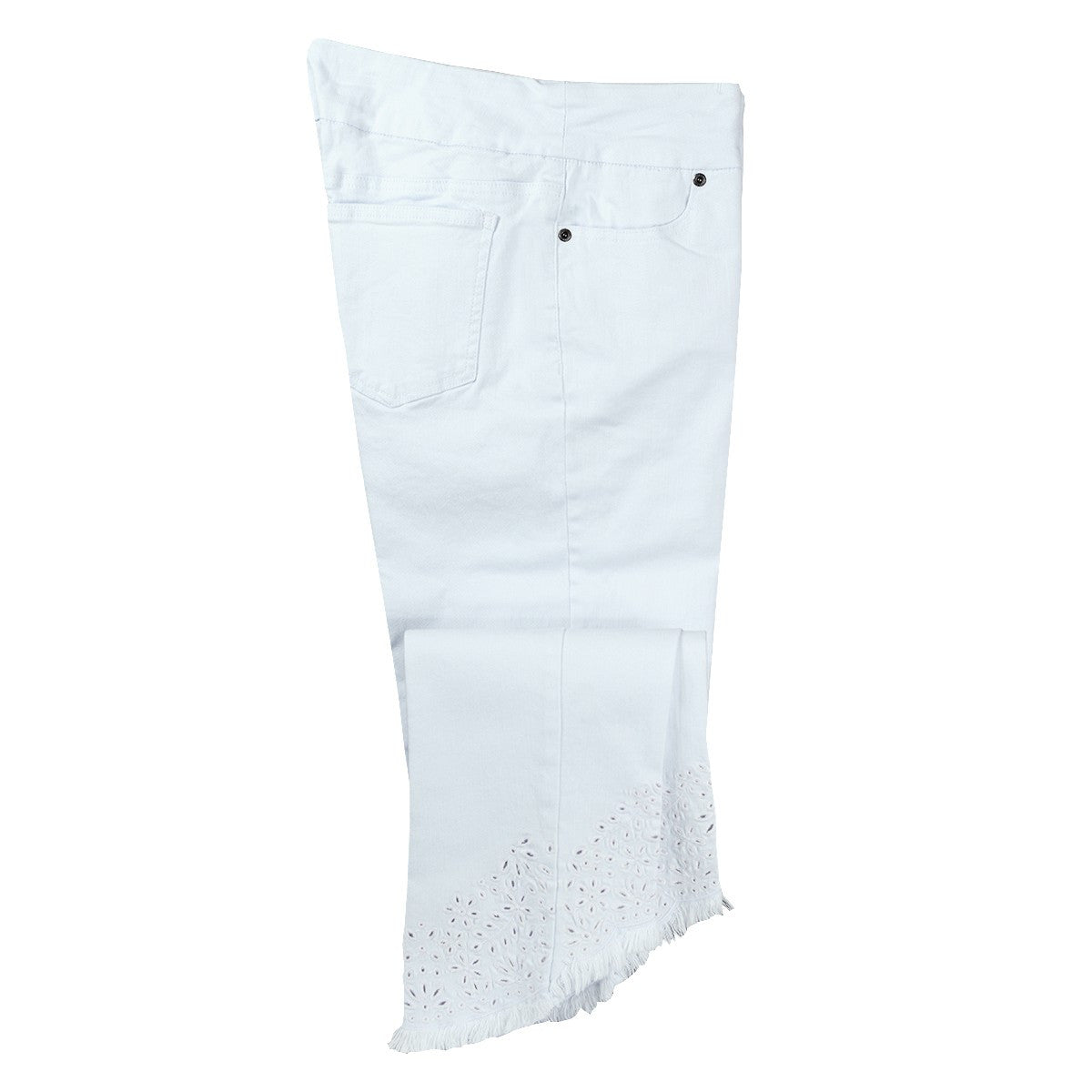 Multiples Embroidered Hem White Pocket Ankle Jeans