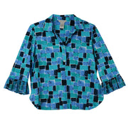 Multiples Petite Pleated Flounce Sleeve Y-Neck Pull Over Top (M16108TP)