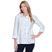 Multiples Petite Turn Up Cuff Button Front Shirt (DOT MULTI)(M16112BP)