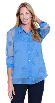 Multiples Cuffed Button Front Shirt And Tank 2-peice (French Blue)(M16305BM)