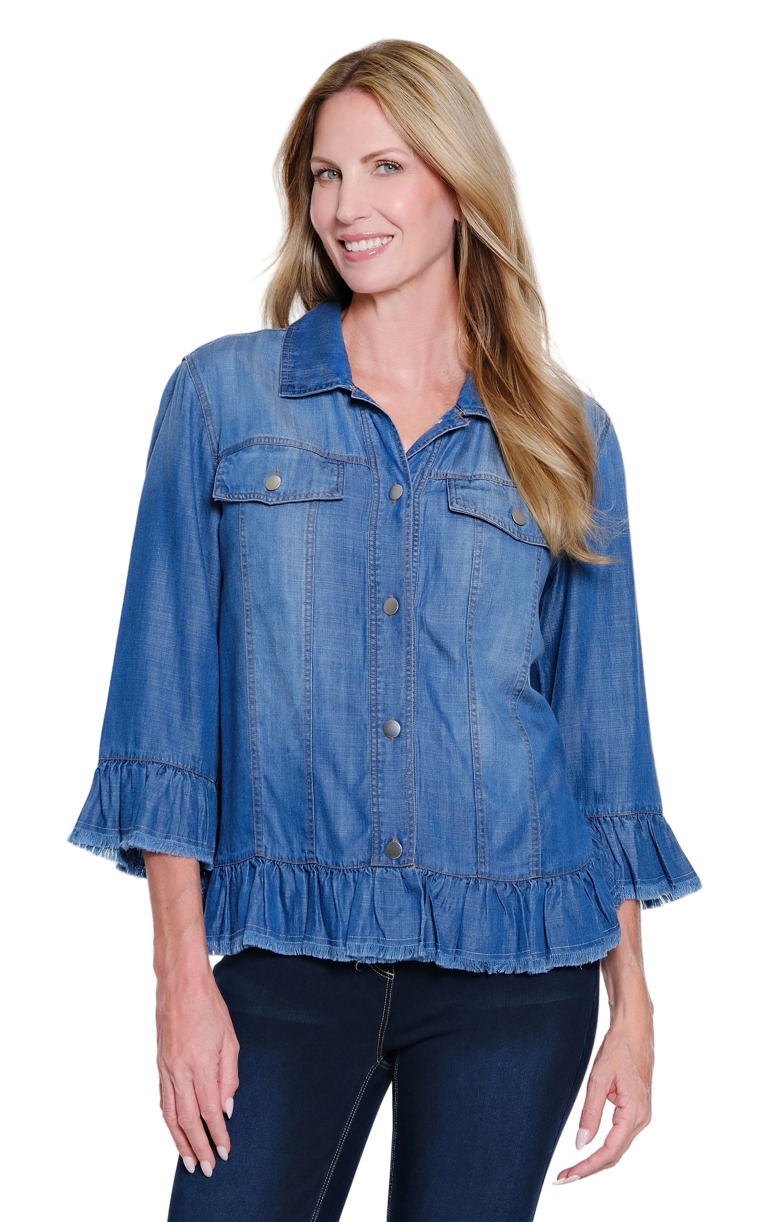 Multiples Petite Jean Jacket 3/4 sleeves (M16505JP) (Indigo)