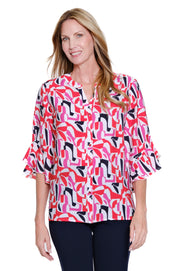 Multiples Petite Flounce Sleeve Button Shirt (M16601BP)(Multi)