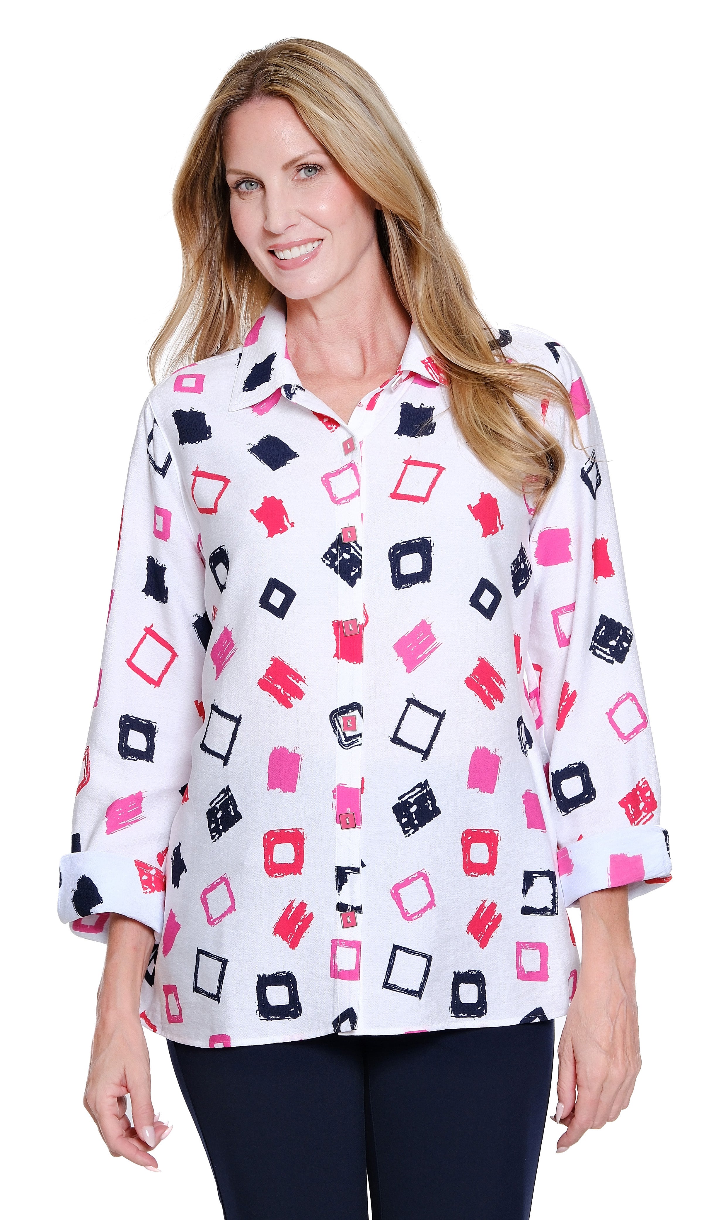 Multiples Petite Flounce Sleeve Button Front Shirt (M16606BP)