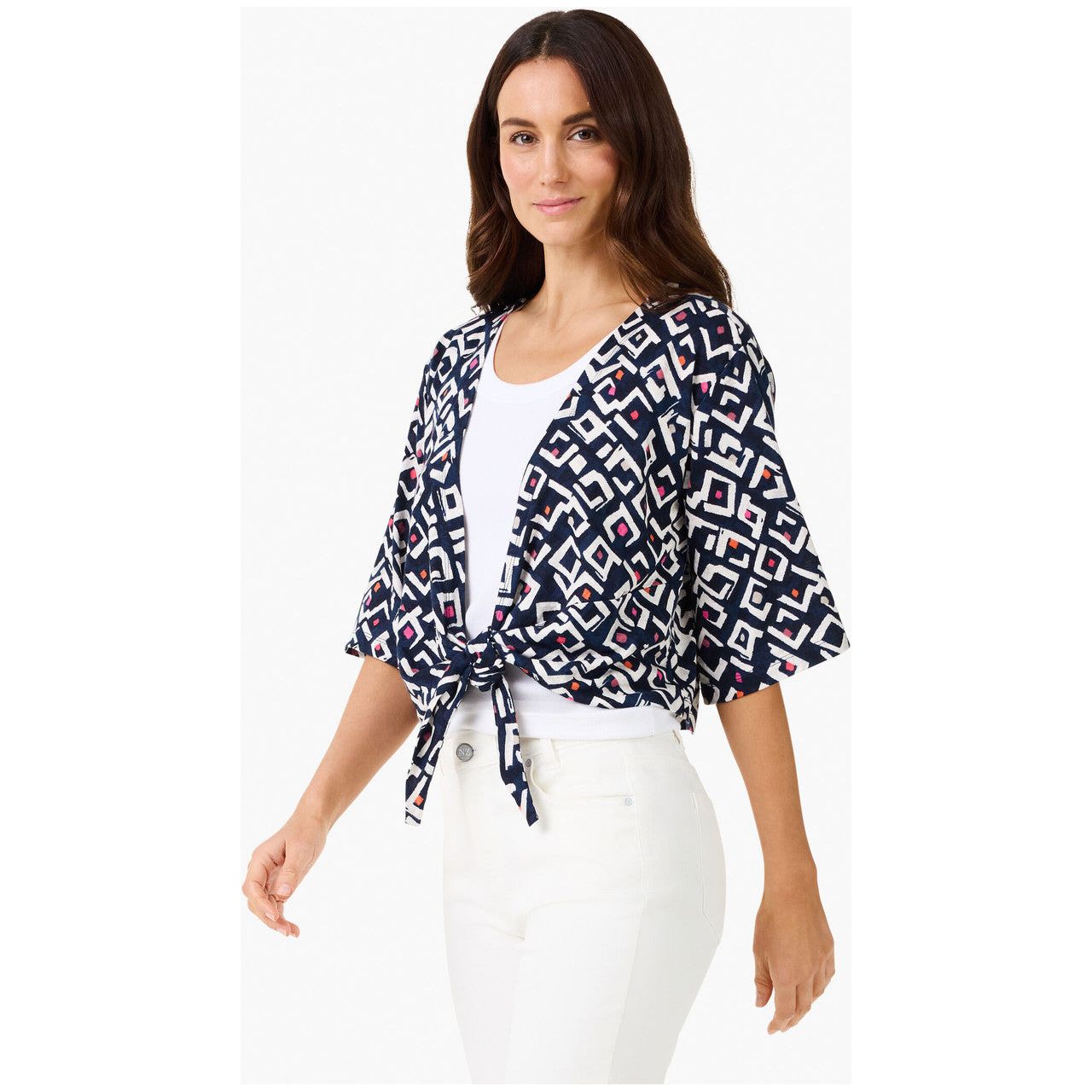 Nic & Zoe Indigo Angles Print 4-Way Cardigan (M241052)
