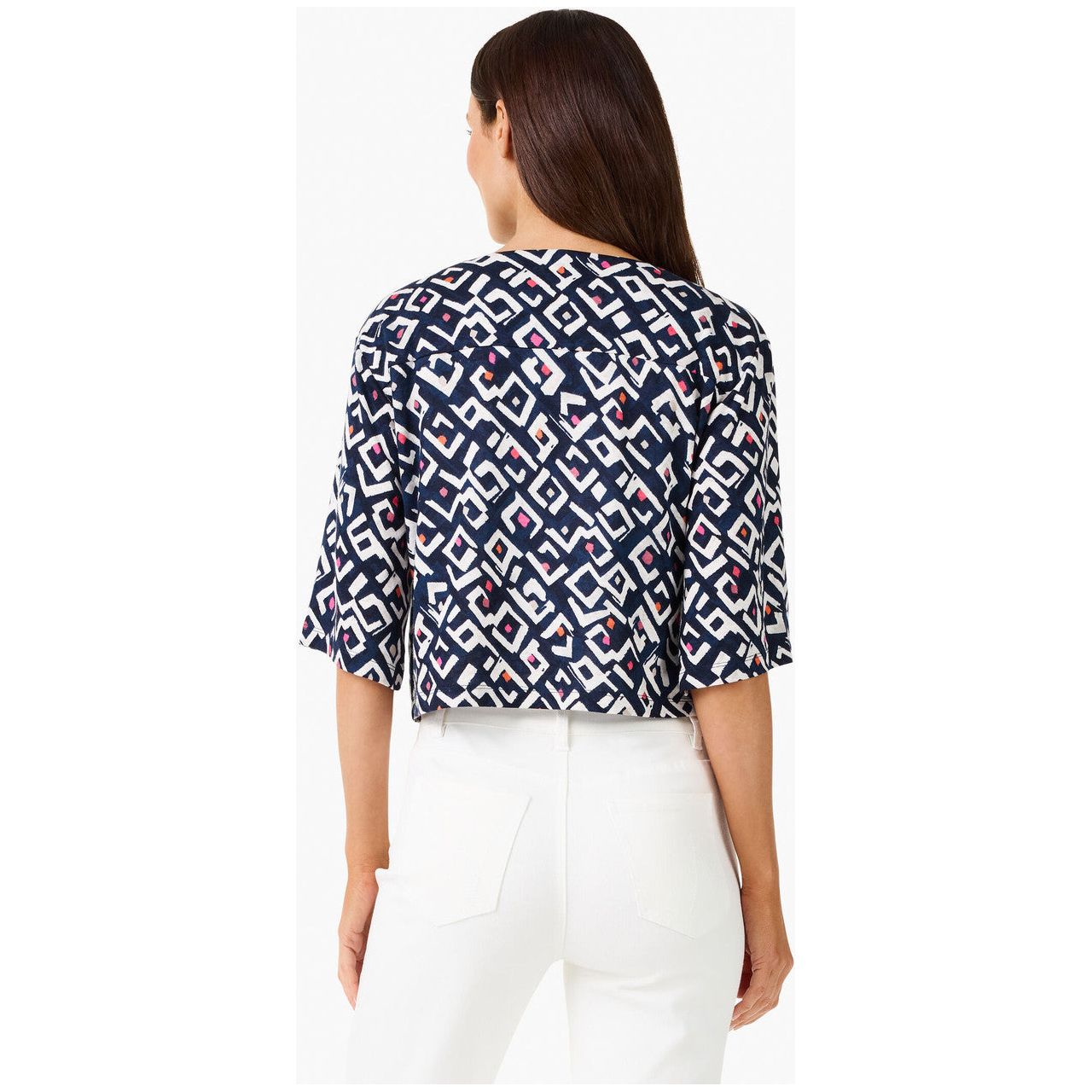 Nic & Zoe Indigo Angles Print 4-Way Cardigan (M241052)