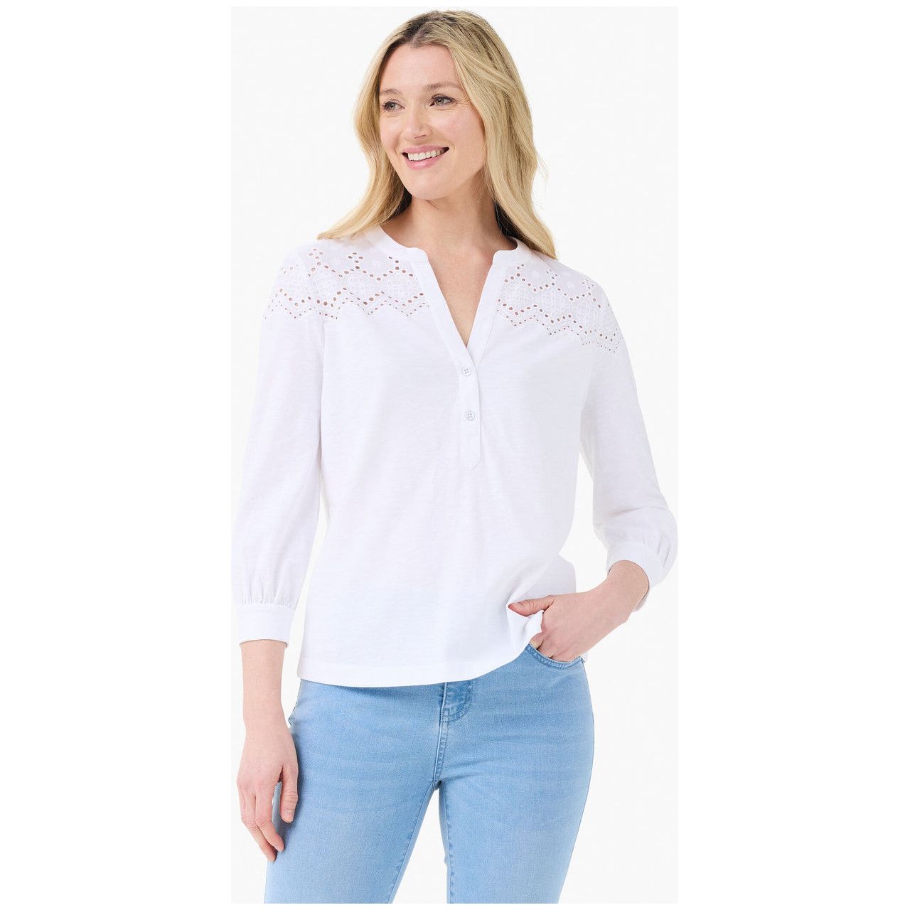 Nic & Zoe Mixed Media Go-To Top (M241055) WHT