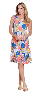 Multiples Panel Panel Scoop Neck Tank Dress (M26104DM)(Floral)