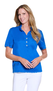 Multiples Petite Double Fringe Hem Pop-over Top (M26106TP) (Two Colors)