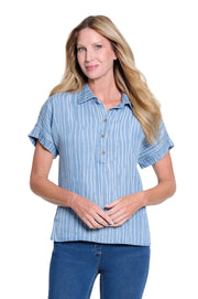 Multiples Pull Over Top With Dolman Sleeves Petite Top (M26301TP) (Light Indigo Print)