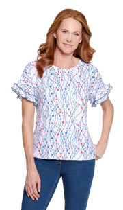 Multiples Double Flounce Short Sleeve Petite Top (M26302TP) (Multi)