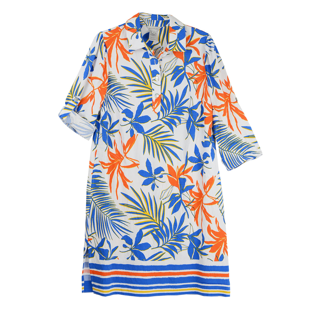 Multiples Roll Tab 3/4 sleeve Front Button Placket Pull-over Dress (M26502DM)