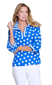Multiples Petite Polka Dot Popover Top ( M26506TP)(Electric Blue)