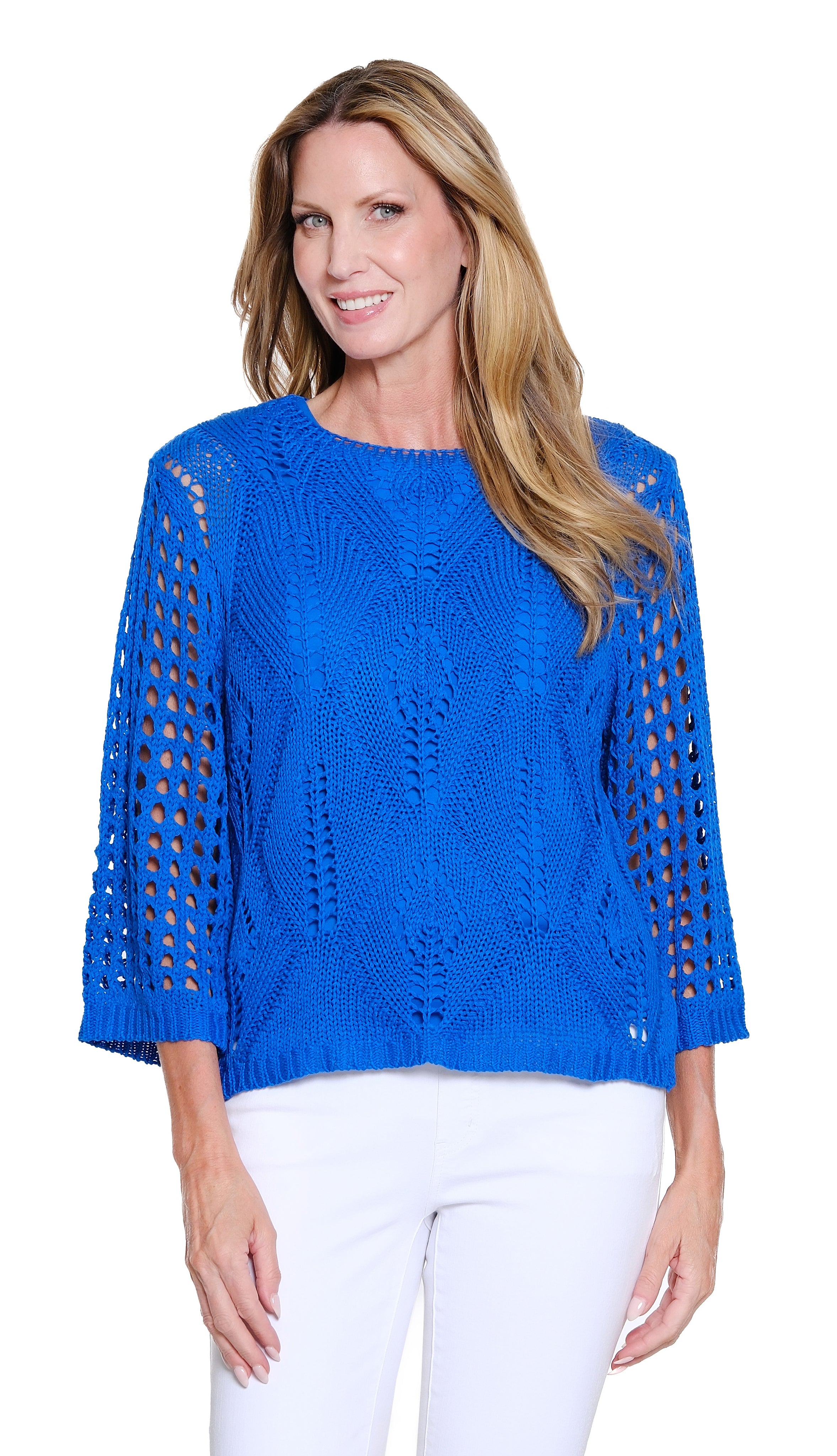 Multiples Wide Neck 3/4 sleeve Sweater Top (M26507KM)(Electric Blue)