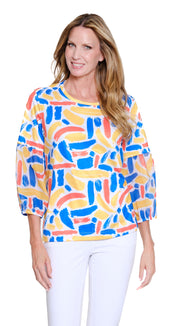 Multiples Petite 3/4 Lantern Sleeve Scoop Neck Pop-Over Top (M26508TP)