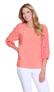 Multiples Petite  3/4 Puff Raglan Sleeve Wide Neck Peasant Top (M26602TP)(Cantaloupe)