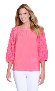 Multiples 3/4 Puff Raglan Sleeve Wide Neck Peasant Top (M26602TM)(CoralPink)