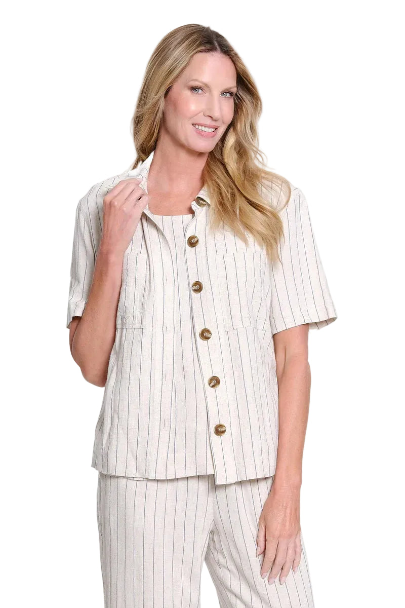 Slimsations Petite Short Sleeve Drop Shoulder 2- Pocket Shirt Jacket(Flax)(M26711JP)