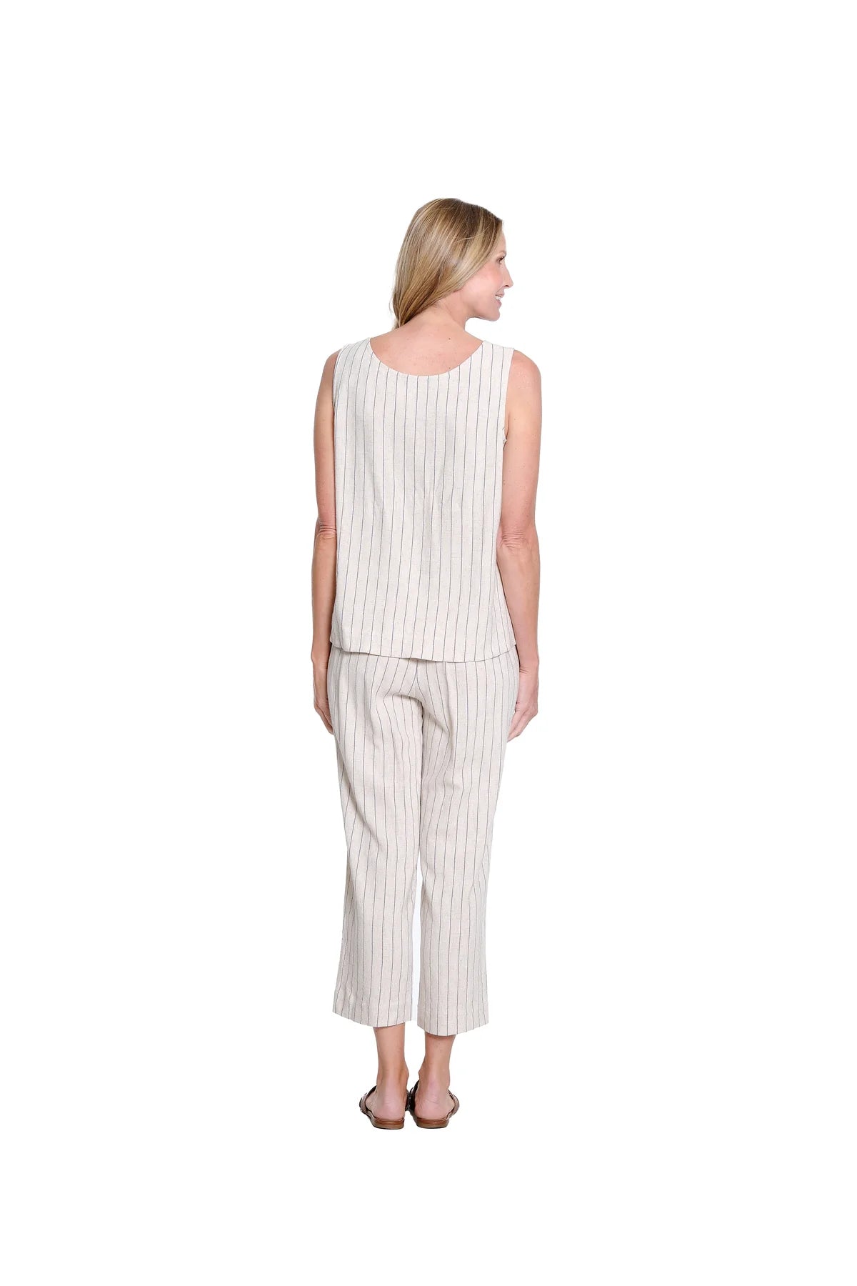 Multiples Double Scoop Neck Stripe Tank (M26712) (Flax)