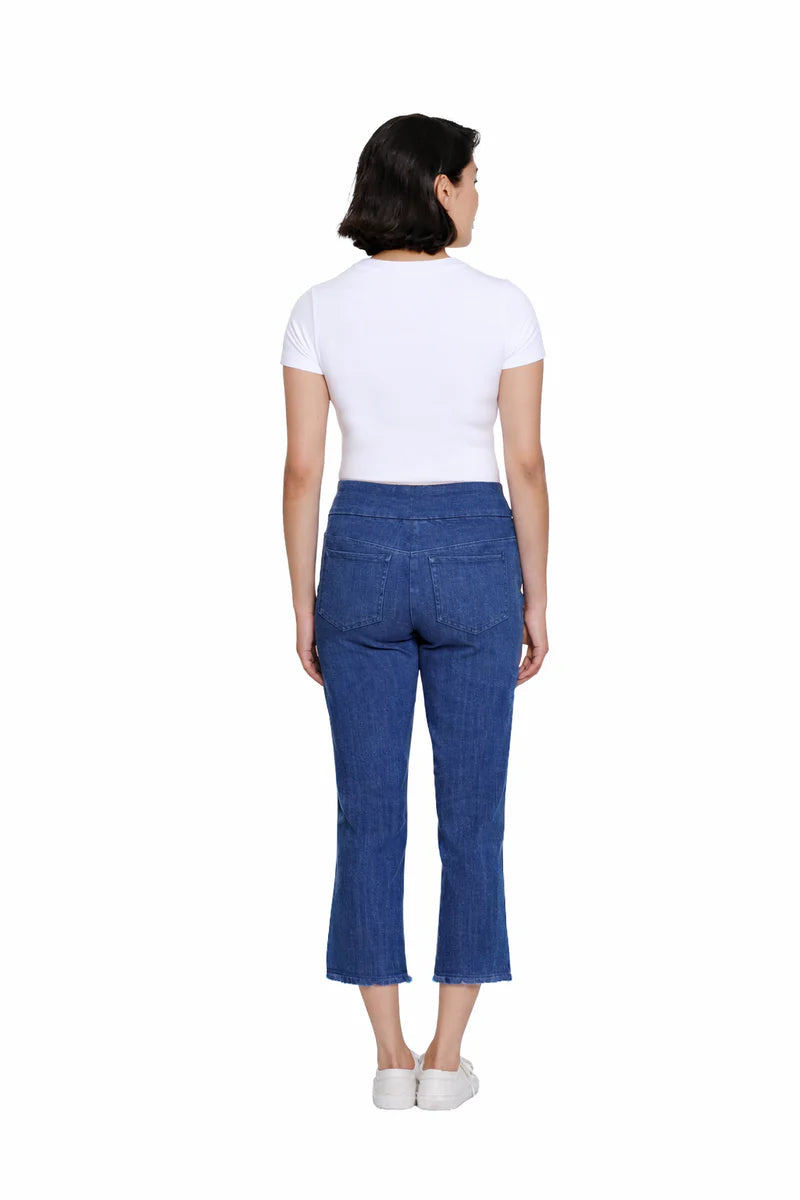 Slimsation Pull-on Fringe Hem  4-way stretch 5-Pocket Crop Pant (M26718PM) (Medium Indigo)