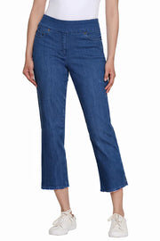 Slimsation Pull-on Fringe Hem  4-way stretch 5-Pocket Crop Pant (M26718PM) (Medium Indigo)