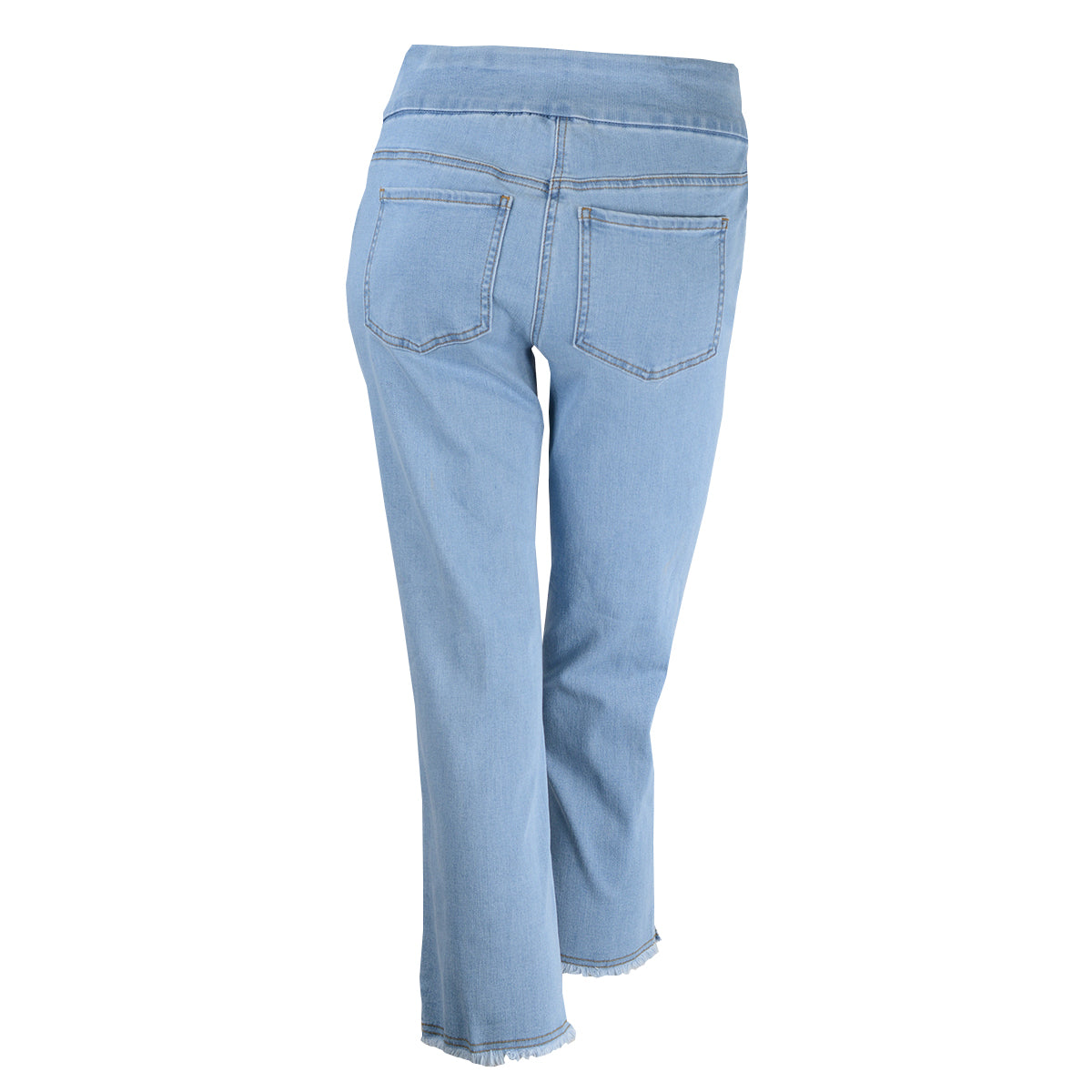 Slimsation Pull-on Fringe Hem  4-way stretch 5-Pocket Crop Pant (M26718PM) (light indigo)