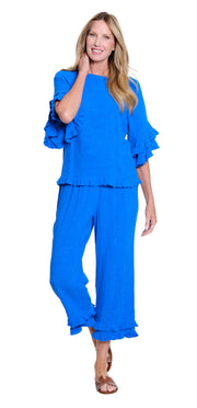 Slimsation Double Ruffle Hem Drawstring Crop Pant (M26721PM)(Electric Blue)
