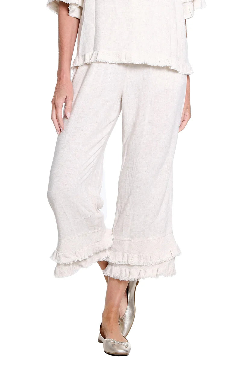 Slimsation Double Ruffle Hem Drawstring Crop Pant (M26721PM)(Flax)