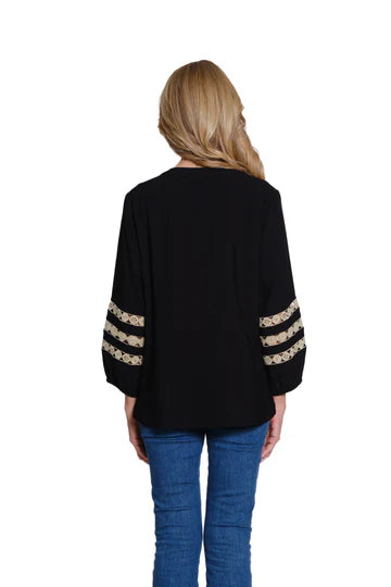 Multiples Notch Neck Woven Top (BLK/TAN)