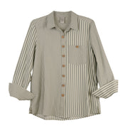 Multiples Sand Stone Stripe Turn Up Cuff Hi-Low Button Front Shirt (M35609BM)